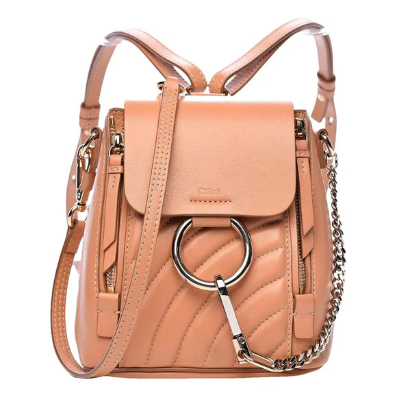 Chloe Calfskin Leather Quilted Tan Mini Faye Backpack - Picture 1 of 13